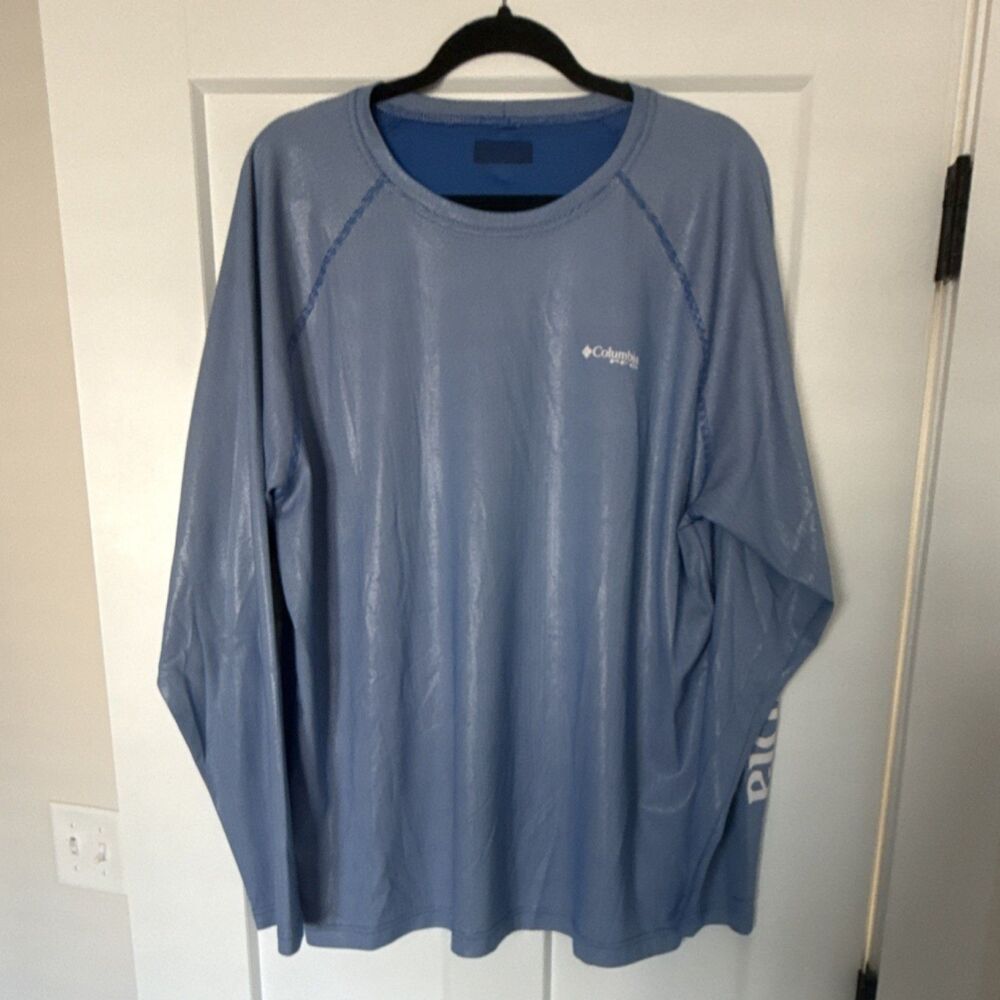 Columbia PFG Blue Long Sleeve Fishing T-Shirt Men's Breathable Polyester